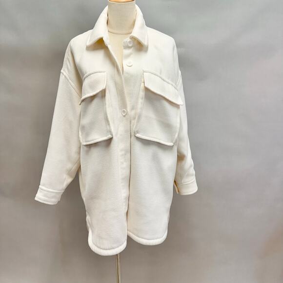 Abercrombie & Fitch ivory twill heavy shacket chore jacket size medium oversized - Picture 1 of 16